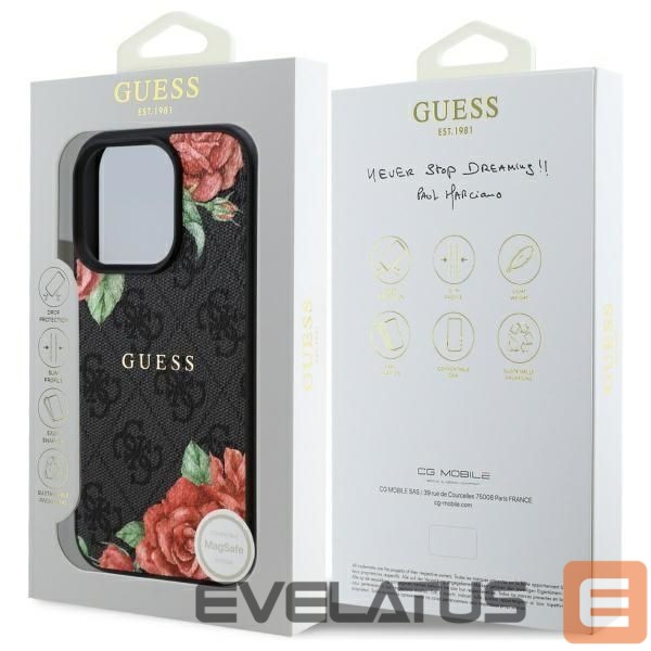 Kitos prekės Guess Guess GUHMP16XP4ROPEMCK iPhone 16 Pro Max 6.9" black/black hardcase 4G Flowers Print MagSafe