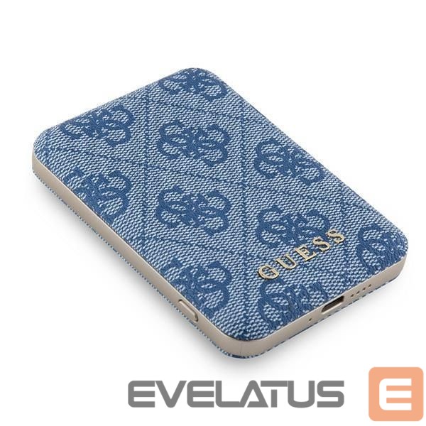 Kitos prekės Guess Guess Powerbank inductive 15W GUPB5FP4EMGB 5000mAh blue/blue 4G Leather Metal Logo MagSafe