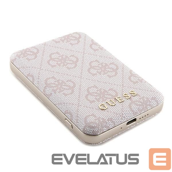 Kitos prekės Guess Guess Powerbank inductive 15W GUPB5FP4EMGP 5000mAh pink/pink 4G Leather Metal Logo MagSafe
