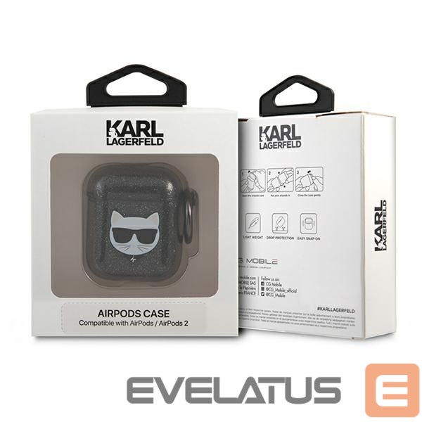 Kitos prekės Karl Lagerfeld Karl Lagerfeld KLA2UCHGK AirPods 1/2 cover black/black Glitter Choupette