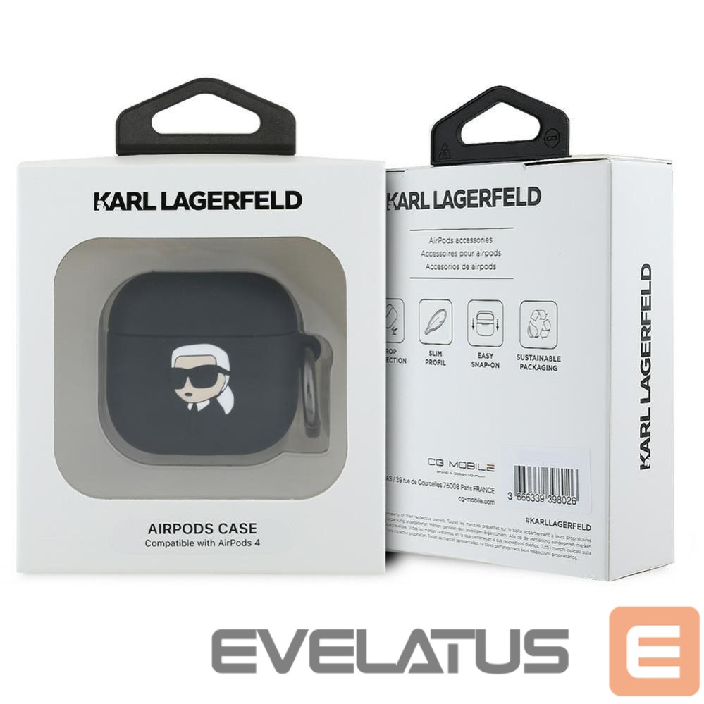 Kitos prekės Karl Lagerfeld Karl Lagerfeld Silicone Karl Head 3D Case for AirPods 4 - Black