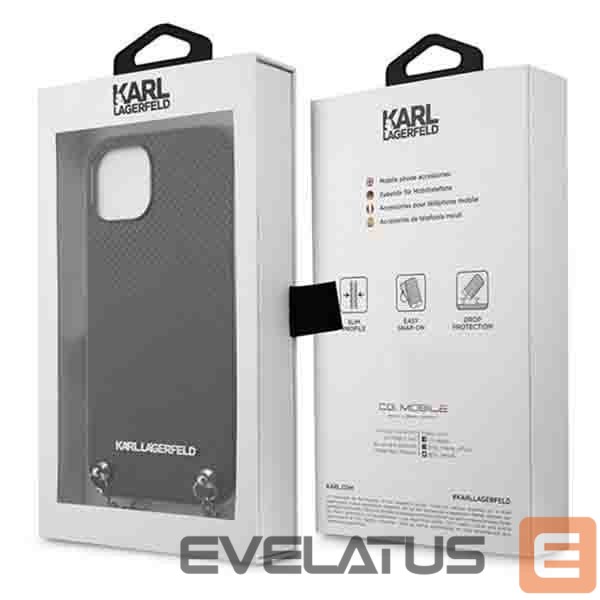 Kitos prekės Karl Lagerfeld Karl Lagerfeld Leather Textured and Chain Case for iPhone 13 / 14 / 15 6.1" - Black
