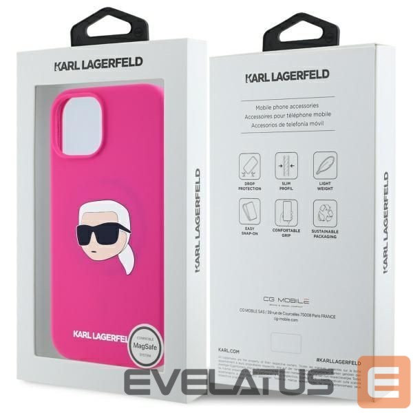 Kitos prekės Karl Lagerfeld Karl Lagerfeld KLHMP15SSKHPPLF iPhone 15 6.1" fuchsia/fuschia hardcase Silicone Karl Head Print MagSafe