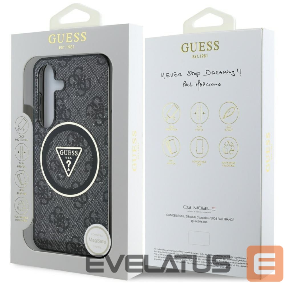 Kitos prekės Guess Guess 4G Glitter Triangle Buttons MagSafe Case for Samsung Galaxy S25 Plus Black