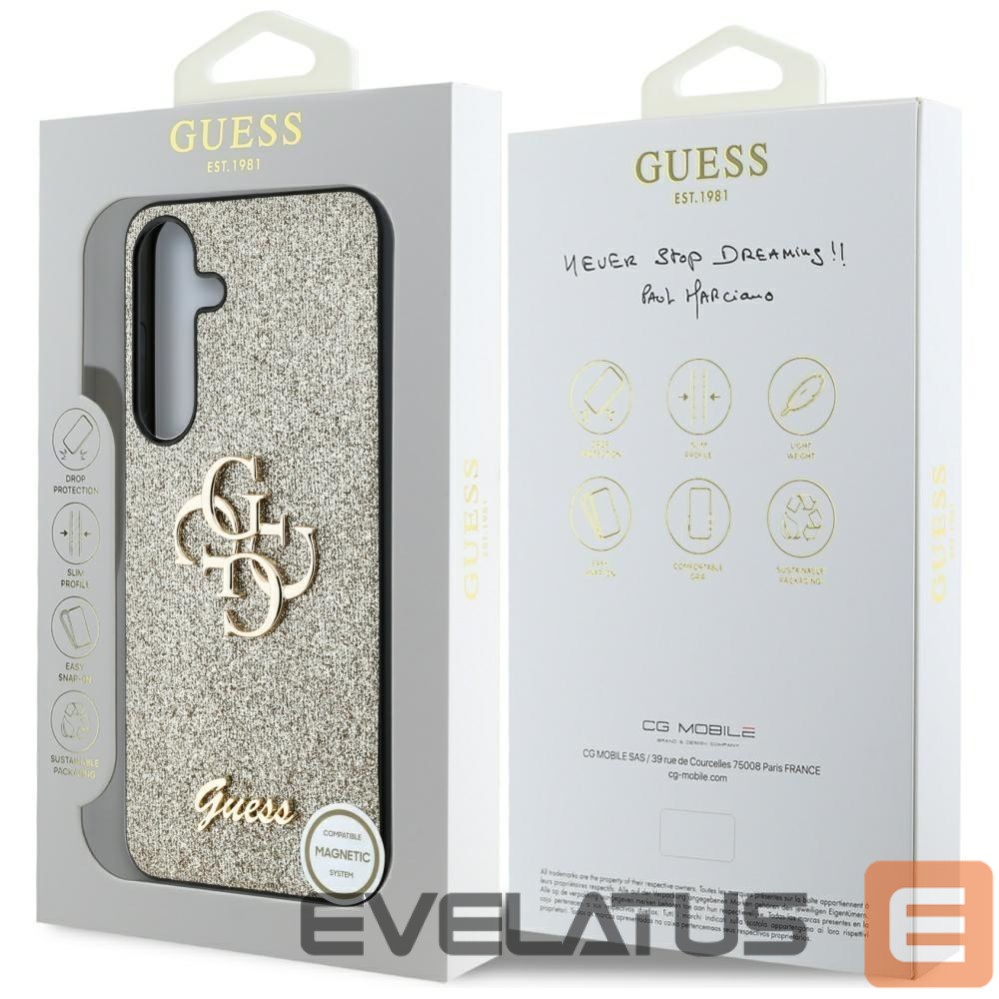 Kitos prekės Guess Guess Fixed Glitter Big 4G Metal Logo case for Samsung Galaxy S25 gold