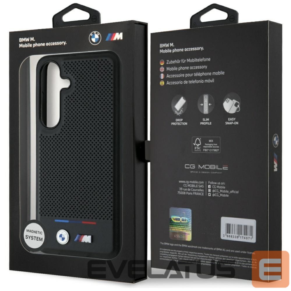 Kitos prekės BMW BMW Leather Tricolor Stripe MagSafe Case for Samsung Galaxy S25 - Black