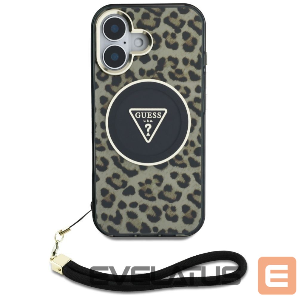 Kitos prekės Guess Guess HC IML Leopard Triangle Cord Strap MagSafe iPhone 16 Case - Brown