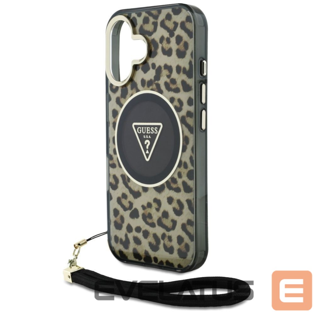 Kitos prekės Guess Guess HC IML Leopard Triangle Cord Strap MagSafe iPhone 16 Case - Brown