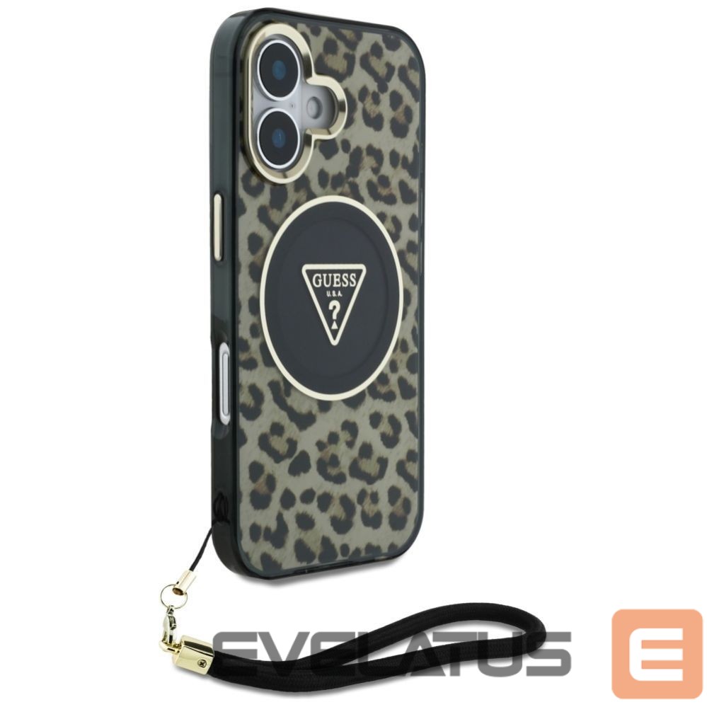 Kitos prekės Guess Guess HC IML Leopard Triangle Cord Strap MagSafe iPhone 16 Case - Brown