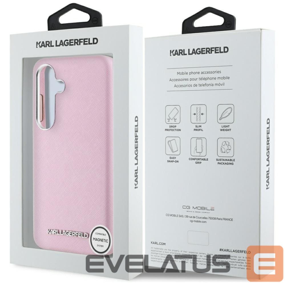 Kitos prekės Karl Lagerfeld Karl Lagerfeld Saffiano Full Wrapped Elongated Metal Logo MagSafe Case for Samsung Galaxy S25 - Pink