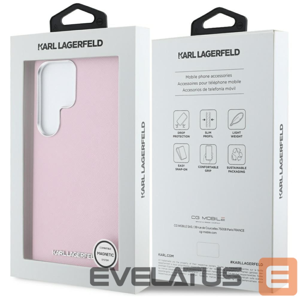 Kitos prekės Karl Lagerfeld Karl Lagerfeld Saffiano Full Wrapped Elongated Metal Logo MagSafe Case for Samsung Galaxy S25 Ultra - Pink