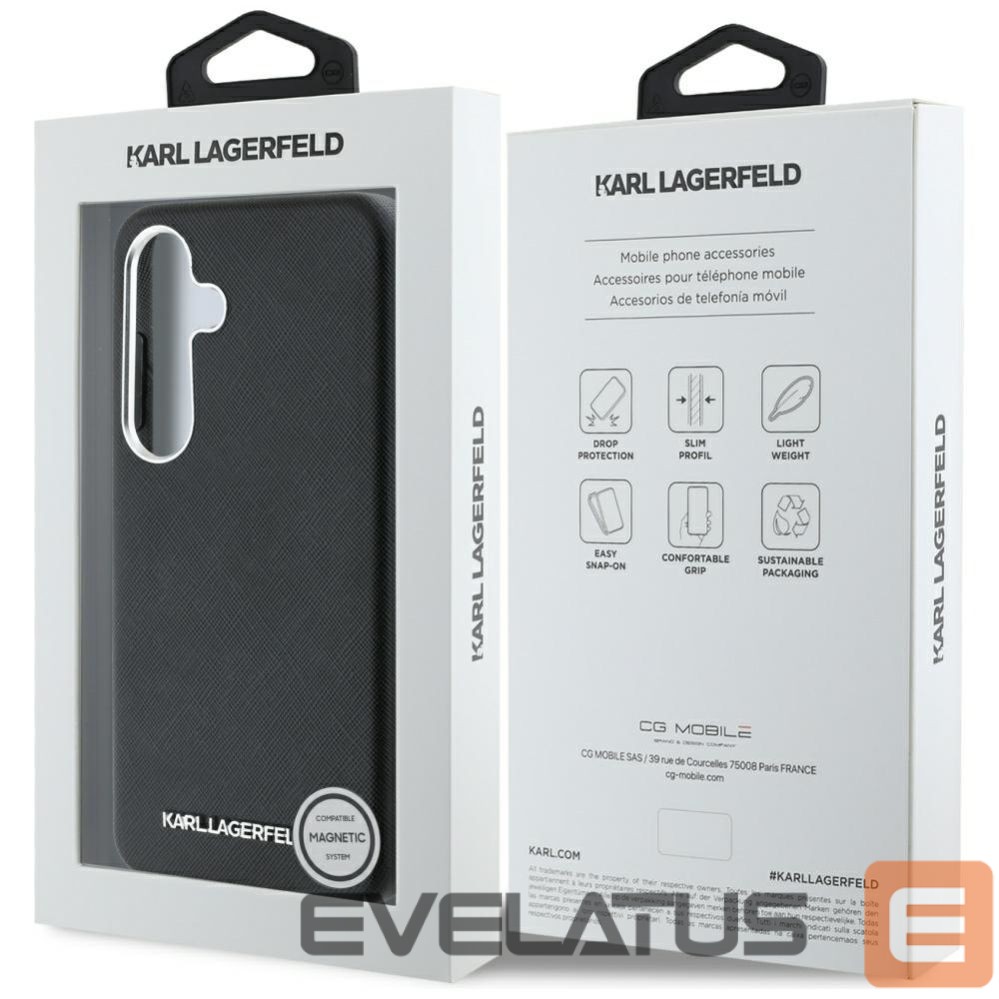 Kitos prekės Karl Lagerfeld Karl Lagerfeld Saffiano Full Wrapped Elongated Metal Logo MagSafe Case for Samsung Galaxy S25+ - Black