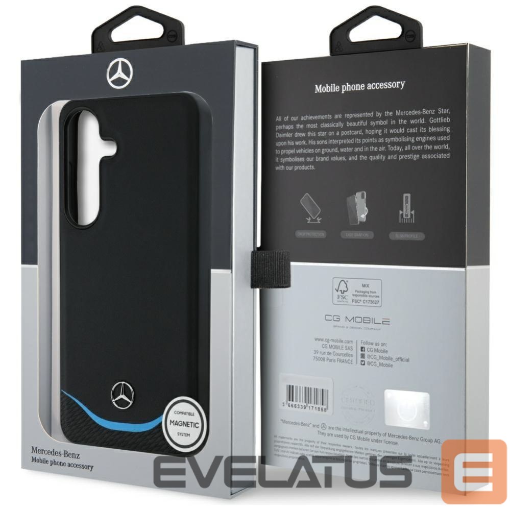 Kitos prekės Mercedes-Benz Mercedes Leather Contrasted Blue Horizontal Curve MagSafe Case for Samsung Galaxy S25 - Black