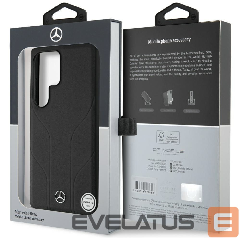 Kitos prekės Mercedes-Benz Mercedes Leather Debossed Lines MagSafe case for Samsung Galaxy S25 Ultra - black