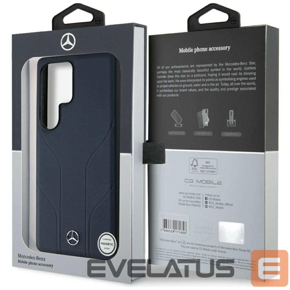 Kitos prekės Mercedes-Benz Mercedes Leather Debossed Lines MagSafe Case for Samsung Galaxy S25 Ultra - Blue