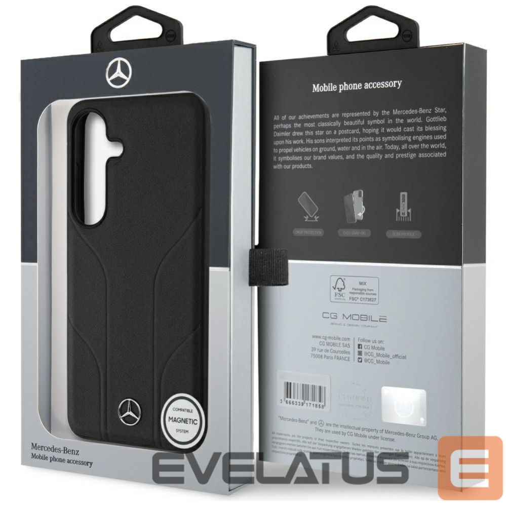 Kitos prekės Mercedes-Benz Mercedes Leather Debossed Lines MagSafe case for Samsung Galaxy S25+ - black