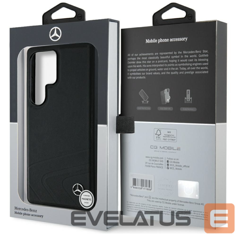 Kitos prekės Mercedes-Benz Mercedes Leather Horizontal Debossed Curves MagSafe Case for Samsung Galaxy S25 Ultra - Black