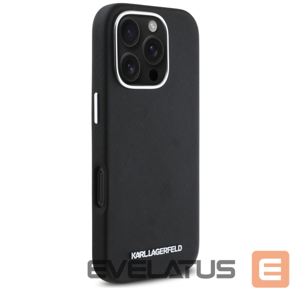 Kitos prekės Karl Lagerfeld Karl Lagerfeld Saffiano Full Wrapped Elongated Metal Logo MagSafe iPhone 16 Pro Case - Black