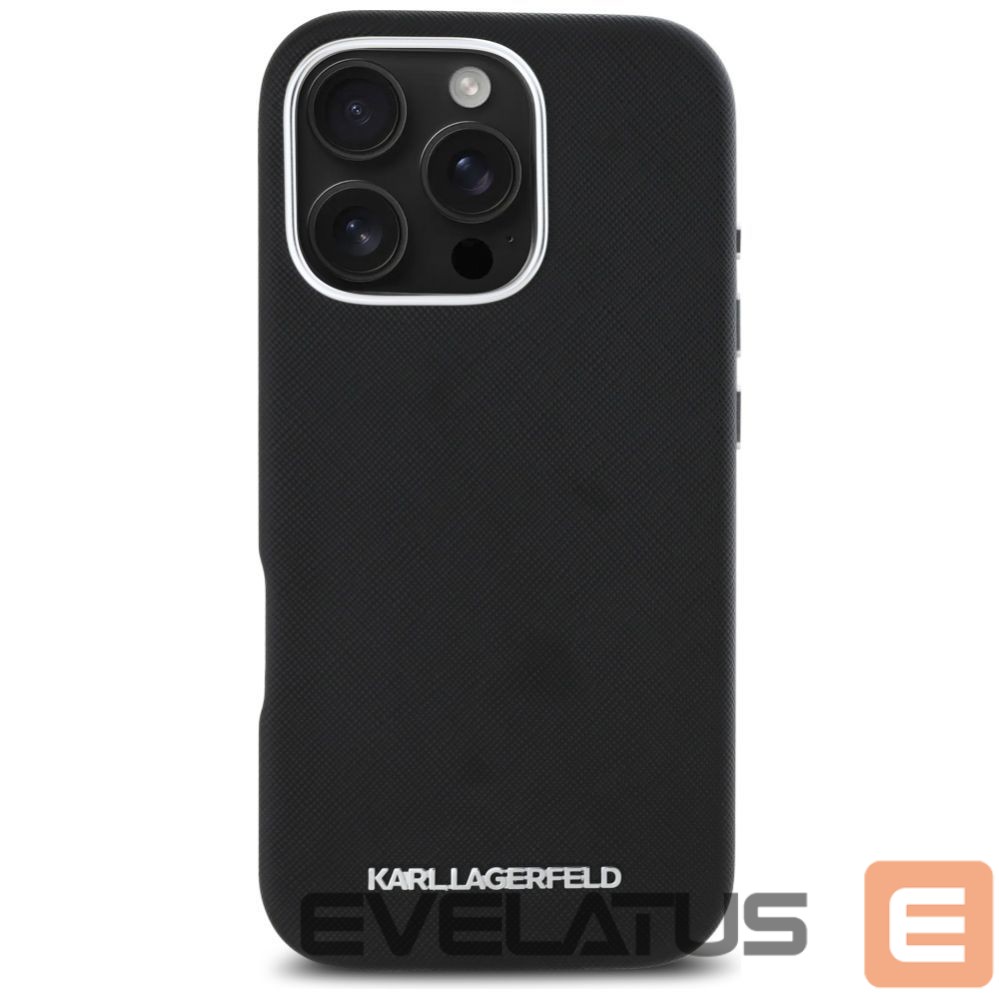 Kitos prekės Karl Lagerfeld Karl Lagerfeld Saffiano Full Wrapped Elongated Metal Logo MagSafe iPhone 16 Pro Case - Black