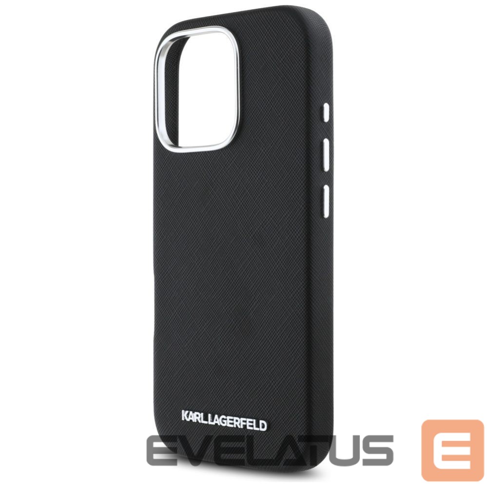 Kitos prekės Karl Lagerfeld Karl Lagerfeld Saffiano Full Wrapped Elongated Metal Logo MagSafe iPhone 16 Pro Case - Black