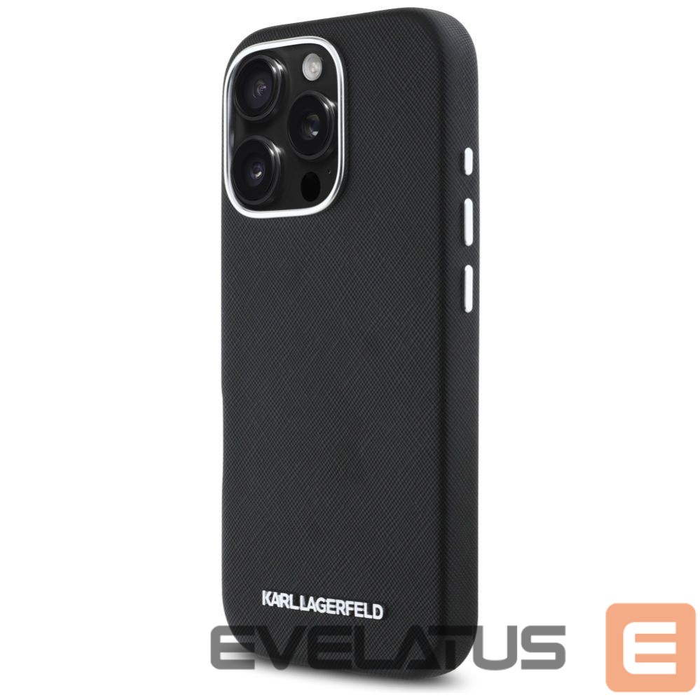 Kitos prekės Karl Lagerfeld Karl Lagerfeld Saffiano Full Wrapped Elongated Metal Logo MagSafe iPhone 16 Pro Case - Black