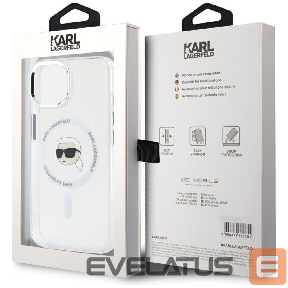 Kitos prekės Karl Lagerfeld Karl Lagerfeld IML Metal Karl Head MagSafe Case for iPhone 15 White