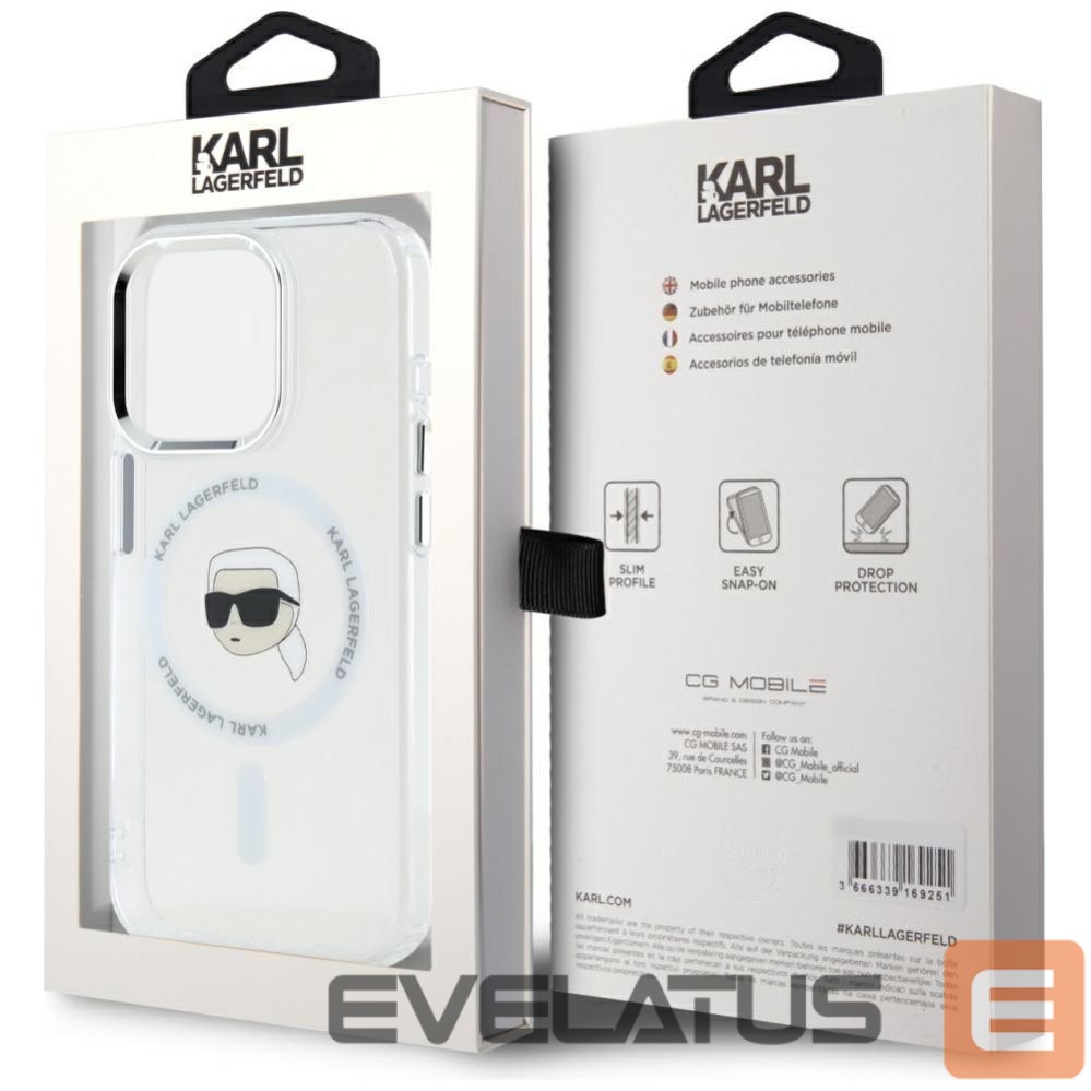 Kitos prekės Karl Lagerfeld Karl Lagerfeld IML Metal Karl Head MagSafe Case for iPhone 15 Pro White