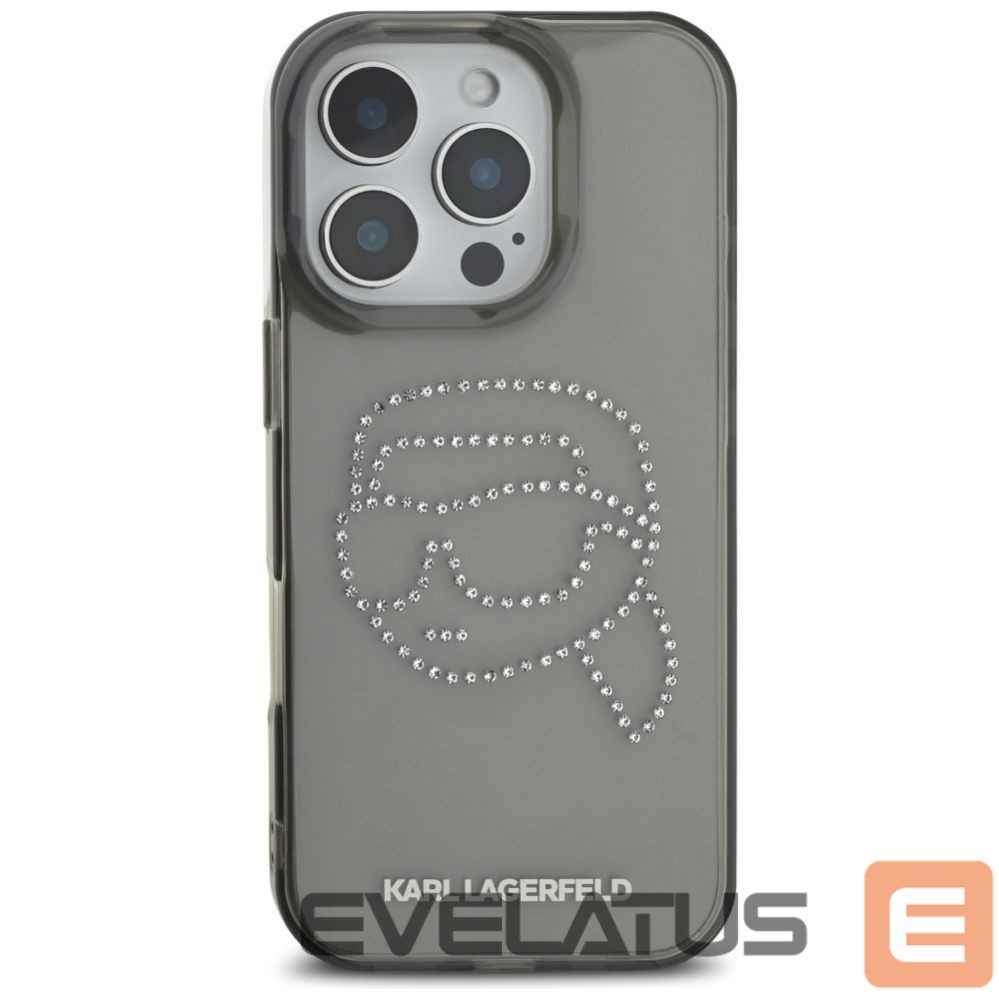 Kitos prekės Karl Lagerfeld Karl Lagerfeld IML Rhinestones Karl Head Case for iPhone 16 Pro Black