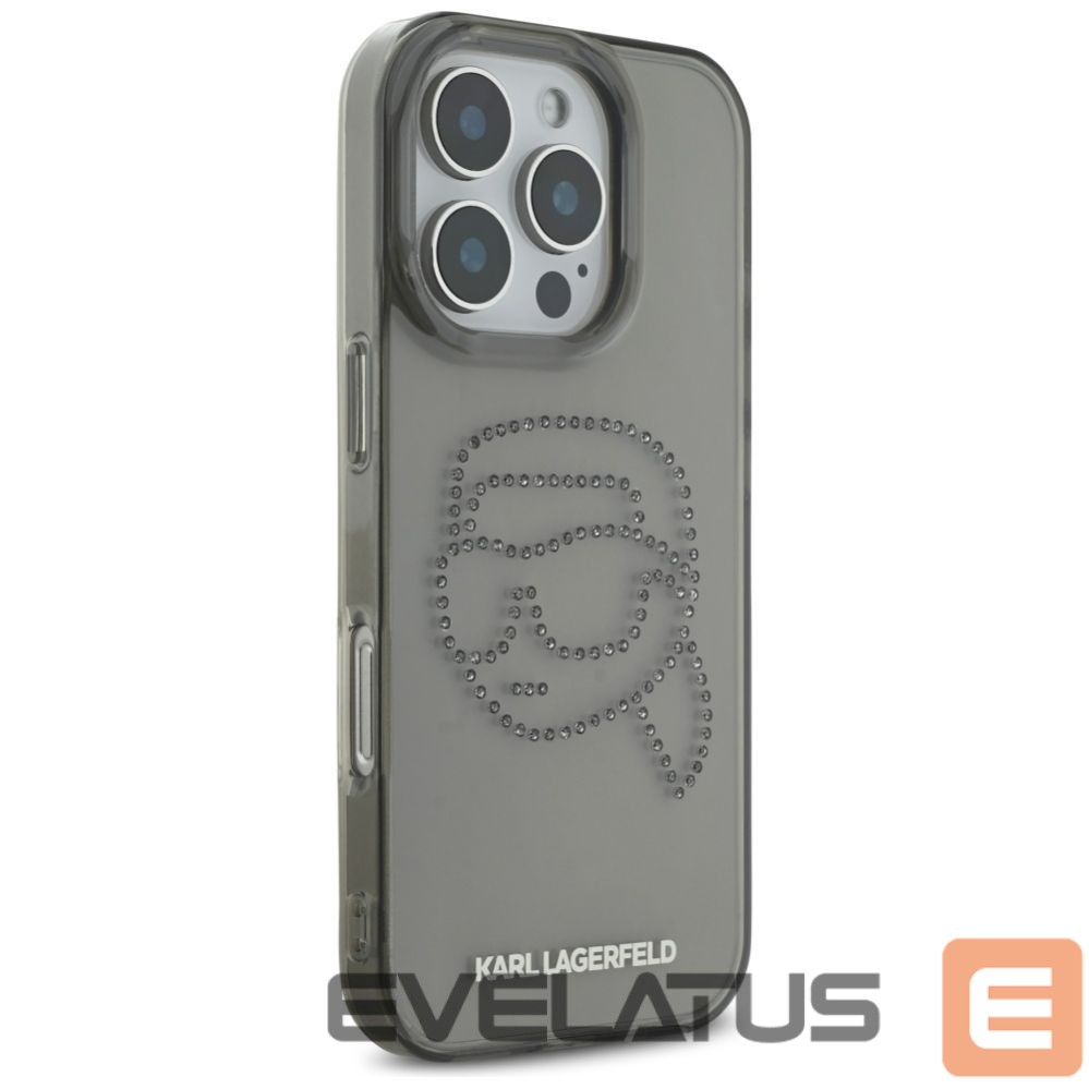 Kitos prekės Karl Lagerfeld Karl Lagerfeld IML Rhinestones Karl Head Case for iPhone 16 Pro Black