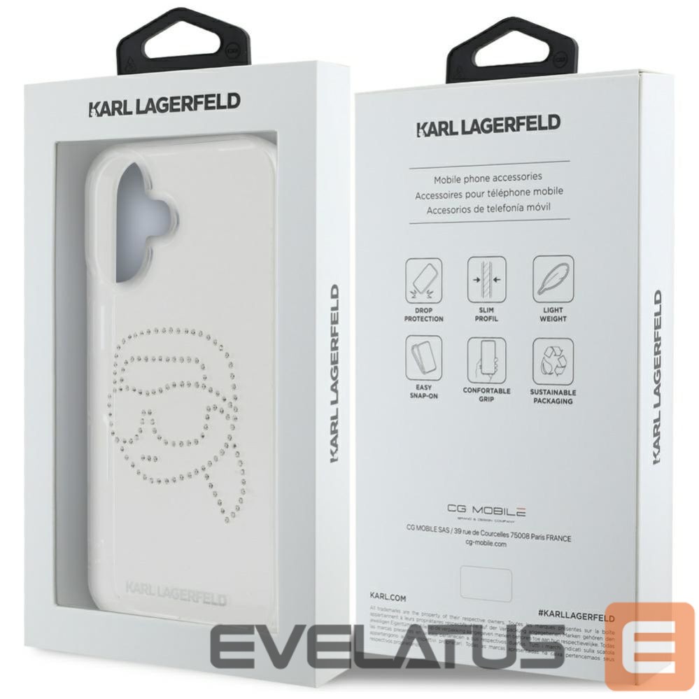 Kitos prekės Karl Lagerfeld Karl Lagerfeld IML Rhinestones Karl Head Case for iPhone 16 Clear