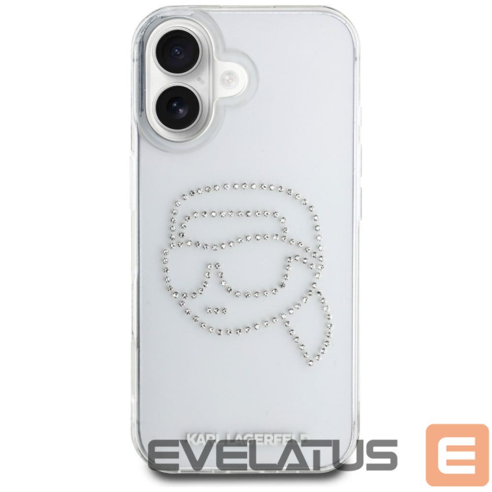 Kitos prekės Karl Lagerfeld Karl Lagerfeld IML Rhinestones Karl Head Case for iPhone 16 Clear