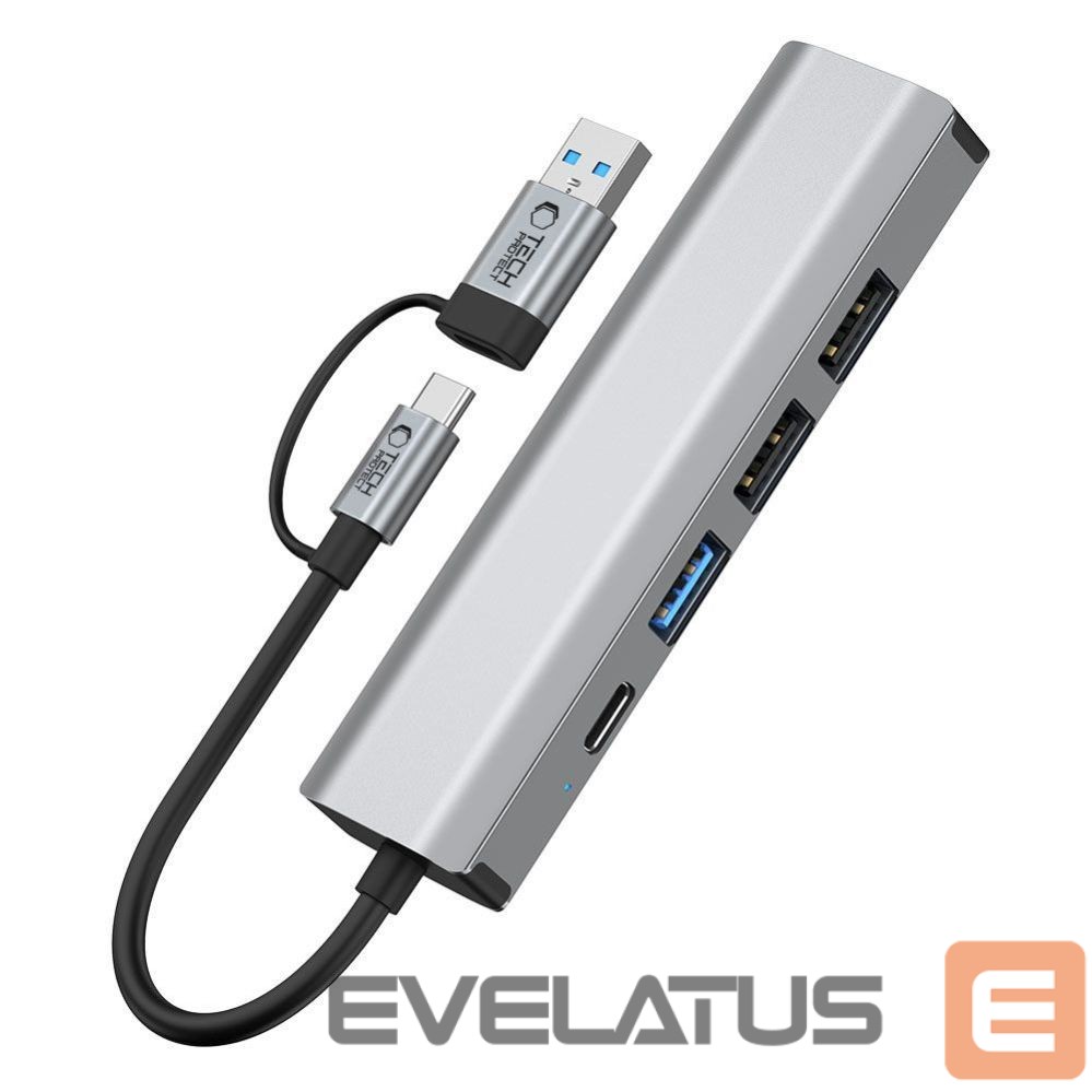 Kitos prekės Tech-Protect Tech-Protect HB03 HUB Adapter 5in1 USB-C + USB2.0 + USB3.0 + RJ45 - gray