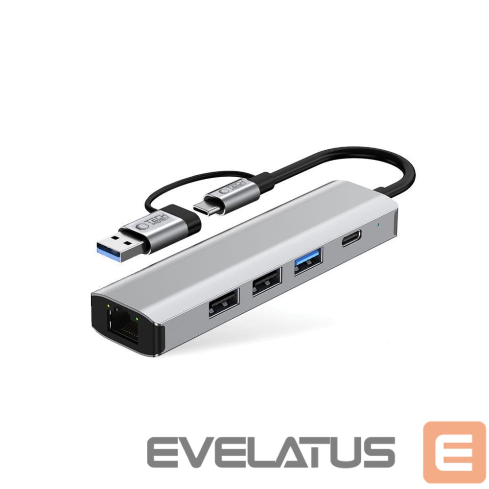 Kitos prekės Tech-Protect Tech-Protect HB03 HUB Adapter 5in1 USB-C + USB2.0 + USB3.0 + RJ45 - gray