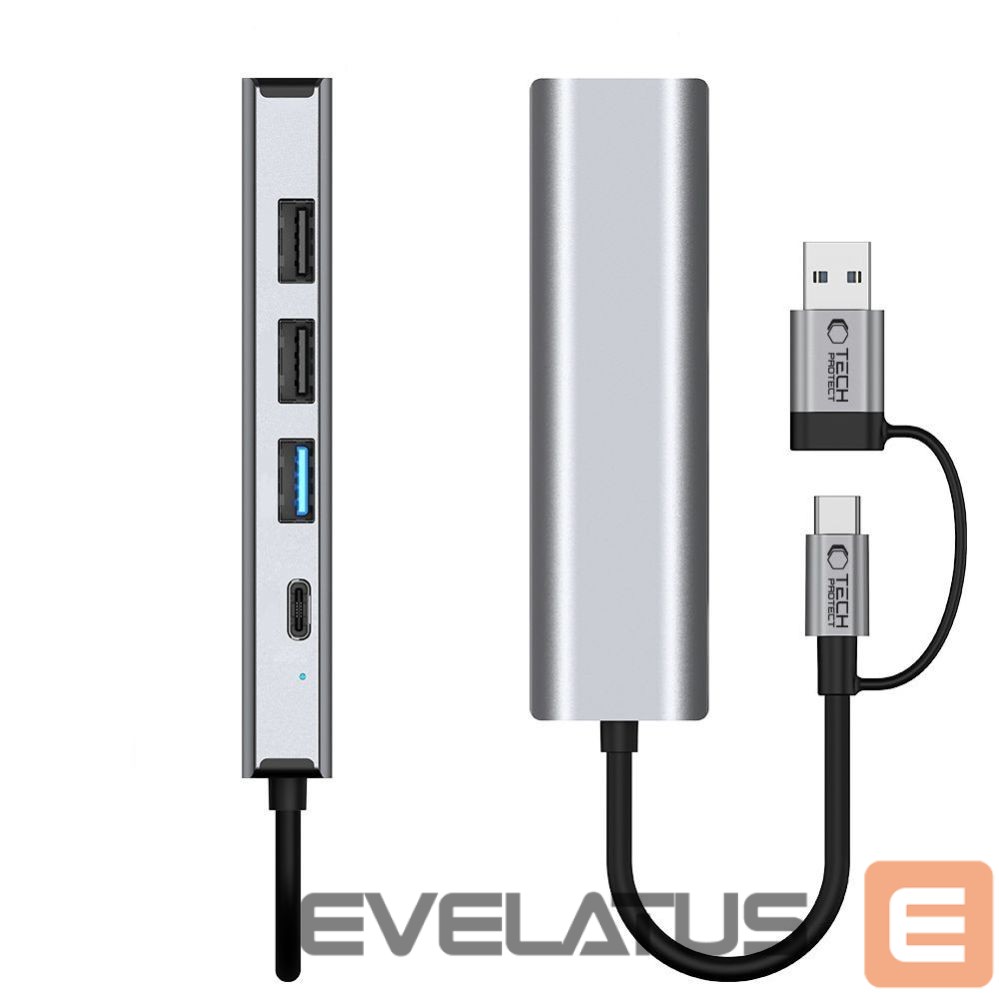 Kitos prekės Tech-Protect Tech-Protect HB03 HUB Adapter 5in1 USB-C + USB2.0 + USB3.0 + RJ45 - gray