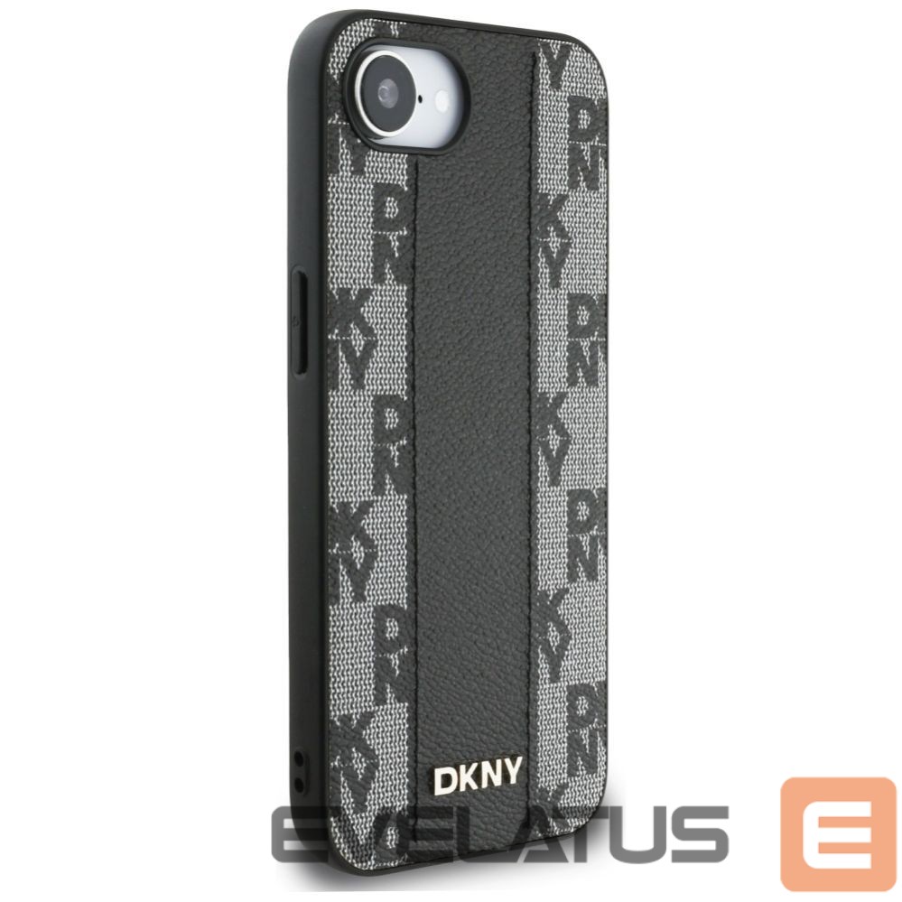 Kitos prekės DKNY DKNY Leather Checkered Mono Pattern MagSafe iPhone 16e Case - Black