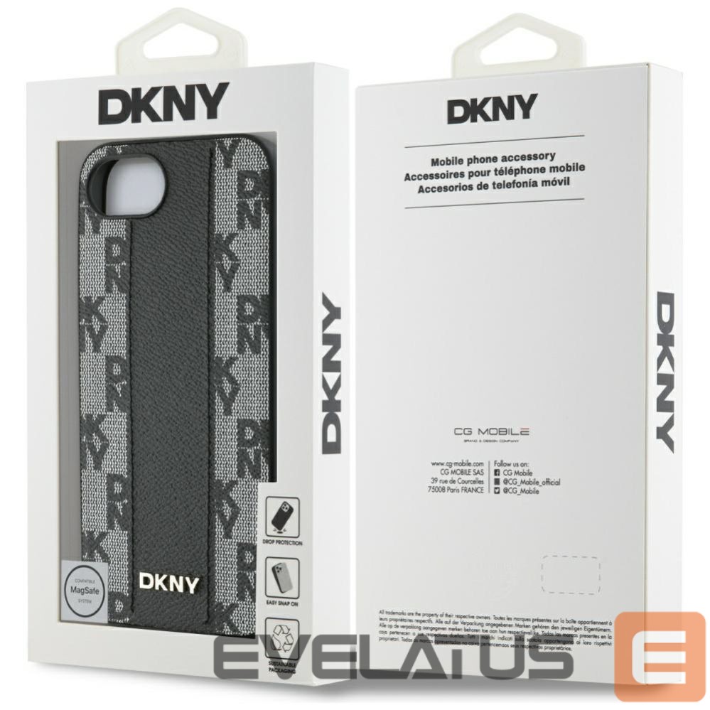 Kitos prekės DKNY DKNY Leather Checkered Mono Pattern MagSafe iPhone 16e Case - Black
