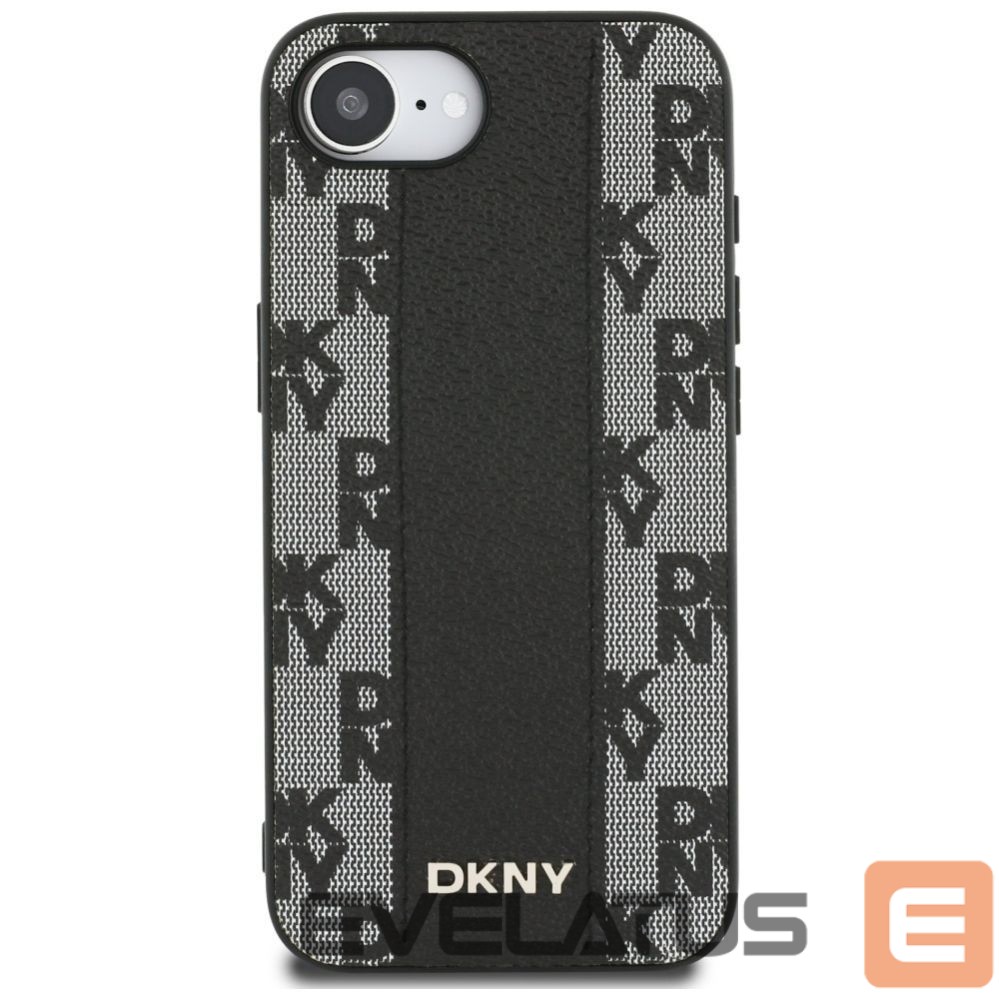 Kitos prekės DKNY DKNY Leather Checkered Mono Pattern MagSafe iPhone 16e Case - Black