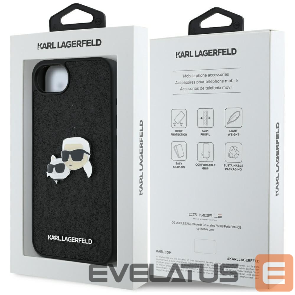 Kitos prekės Karl Lagerfeld Karl Lagerfeld Fixed Glitter Karl&Choupette Heads Metal Pin iPhone 16e Case - Black