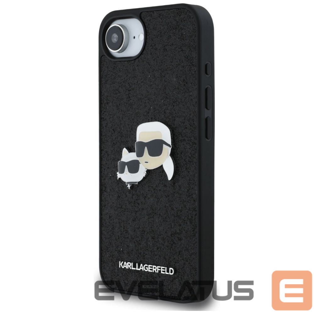 Kitos prekės Karl Lagerfeld Karl Lagerfeld Fixed Glitter Karl&Choupette Heads Metal Pin iPhone 16e Case - Black
