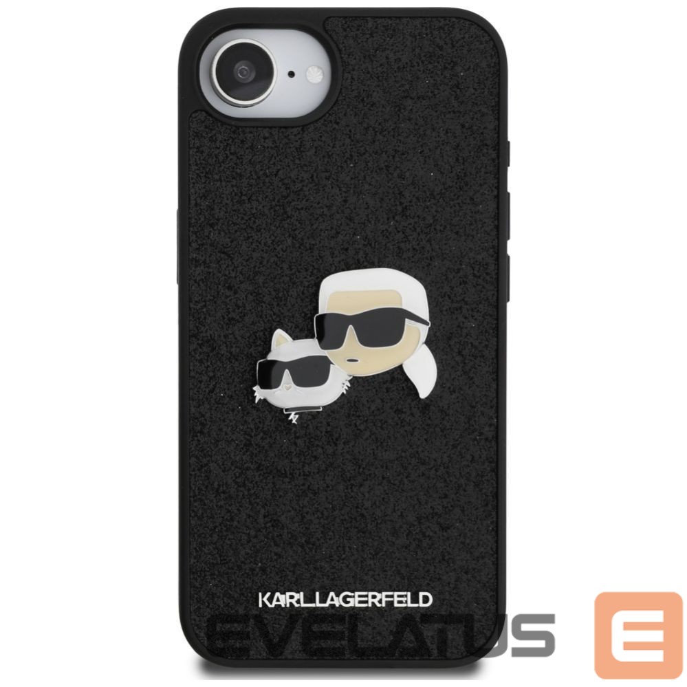 Kitos prekės Karl Lagerfeld Karl Lagerfeld Fixed Glitter Karl&Choupette Heads Metal Pin iPhone 16e Case - Black