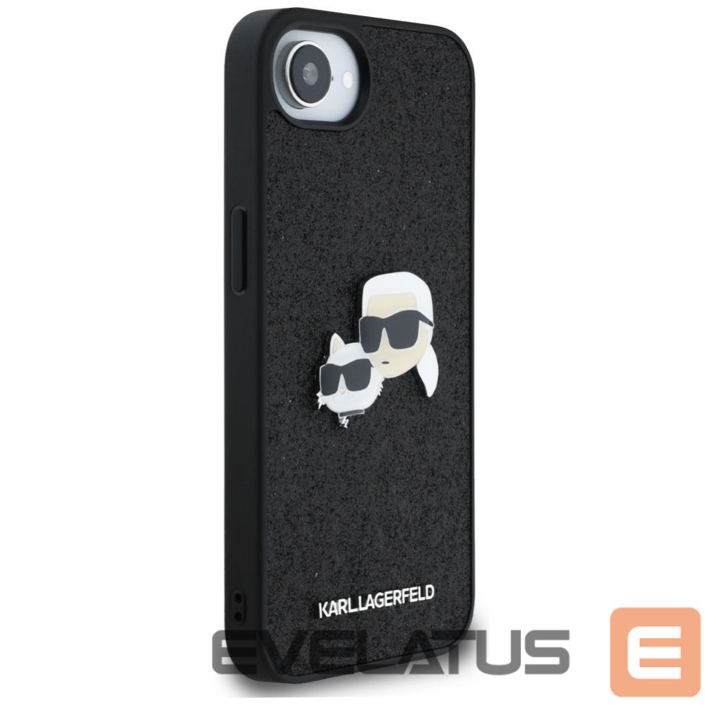Kitos prekės Karl Lagerfeld Karl Lagerfeld Fixed Glitter Karl&Choupette Heads Metal Pin iPhone 16e Case - Black