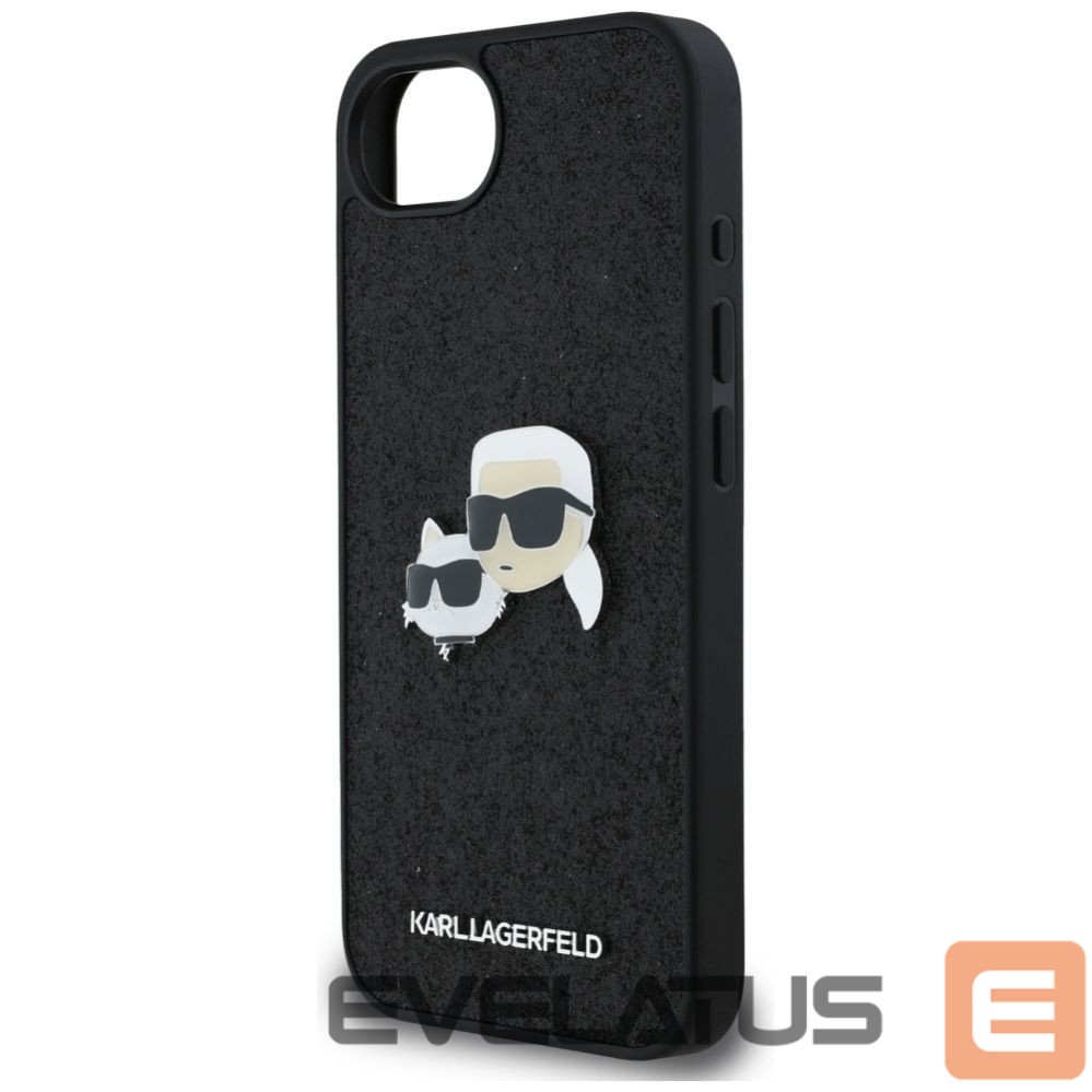 Kitos prekės Karl Lagerfeld Karl Lagerfeld Fixed Glitter Karl&Choupette Heads Metal Pin iPhone 16e Case - Black