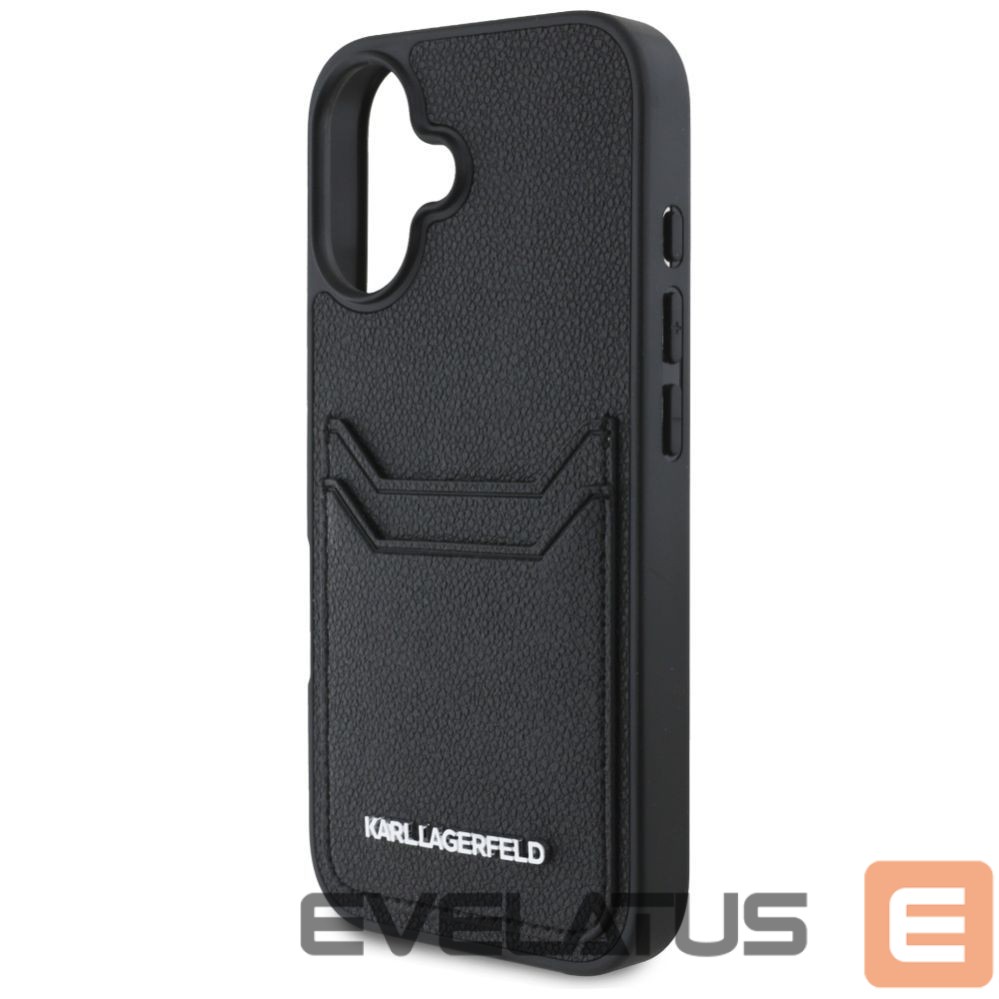 Kitos prekės Karl Lagerfeld Karl Lagerfeld HC Grained PU Cardslot Metal Elong iPhone 16 Case - Black