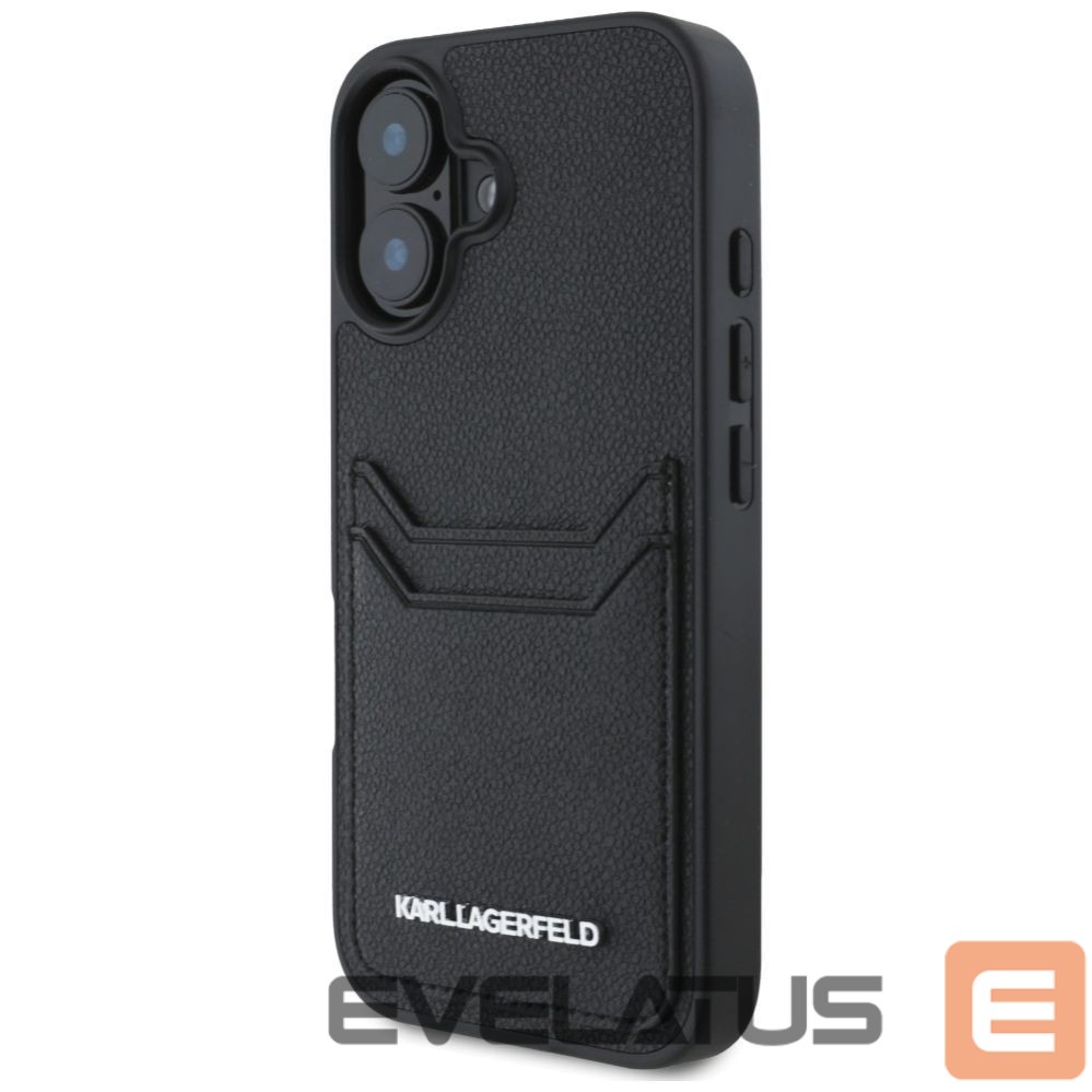 Kitos prekės Karl Lagerfeld Karl Lagerfeld HC Grained PU Cardslot Metal Elong iPhone 16 Case - Black