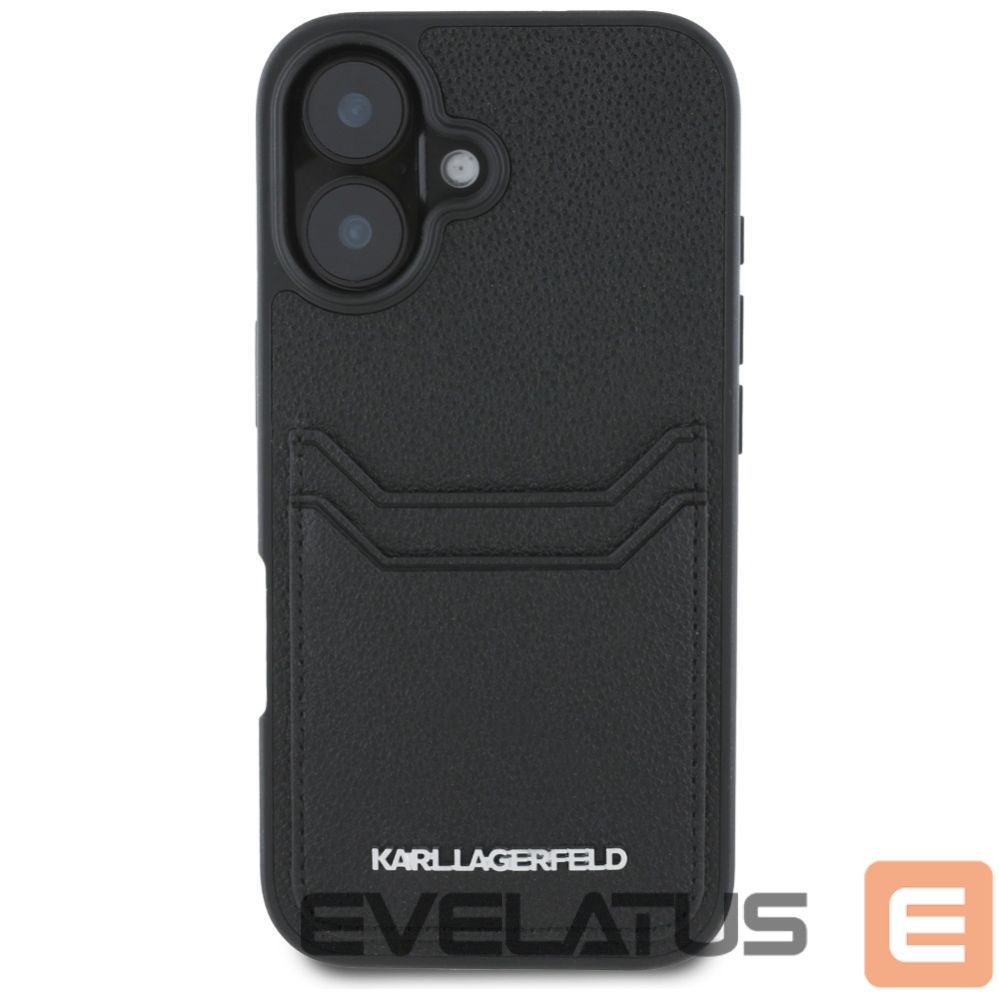 Kitos prekės Karl Lagerfeld Karl Lagerfeld HC Grained PU Cardslot Metal Elong iPhone 16 Case - Black
