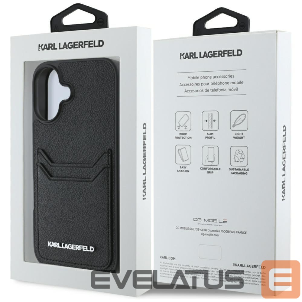 Kitos prekės Karl Lagerfeld Karl Lagerfeld HC Grained PU Cardslot Metal Elong iPhone 16 Case - Black
