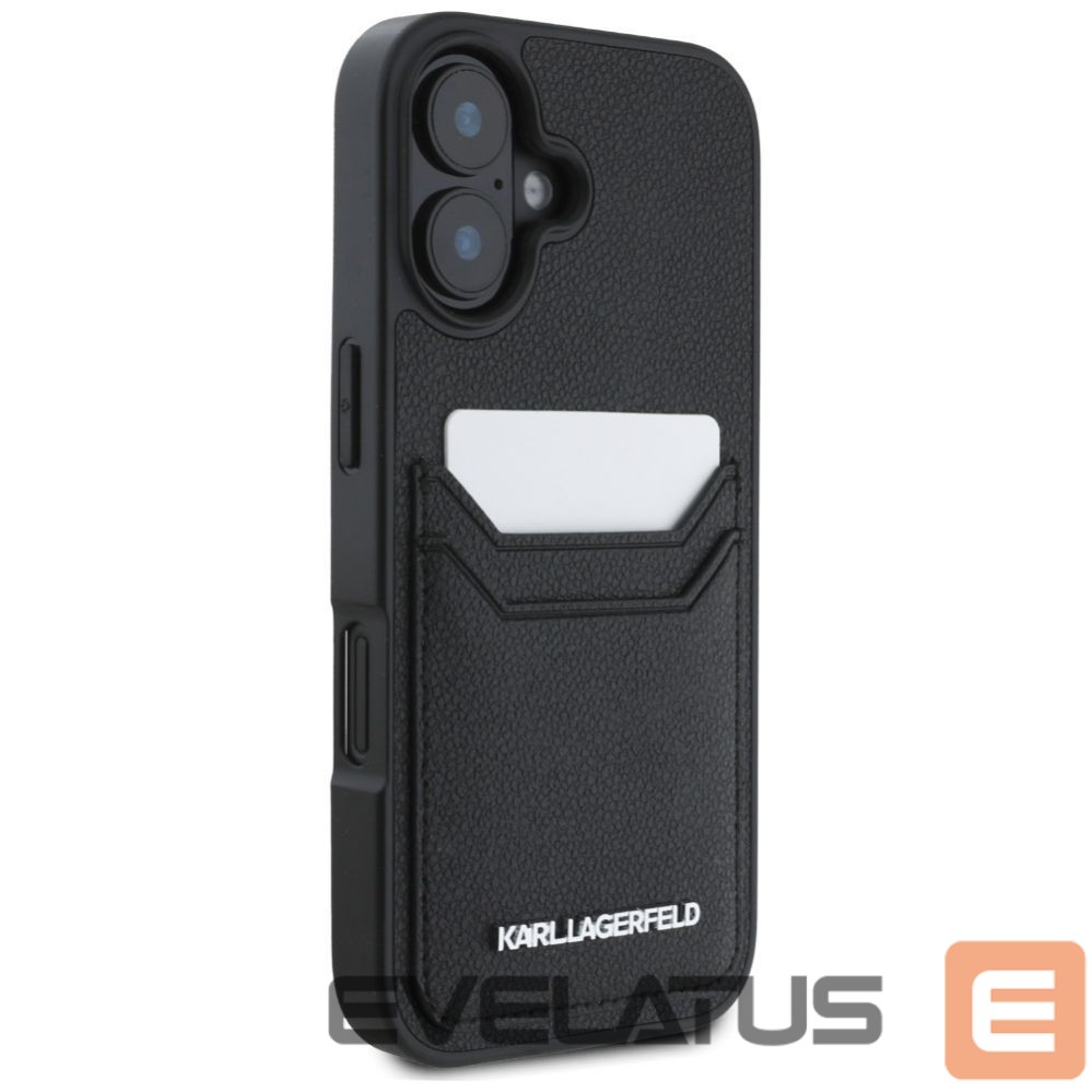 Kitos prekės Karl Lagerfeld Karl Lagerfeld HC Grained PU Cardslot Metal Elong iPhone 16 Case - Black