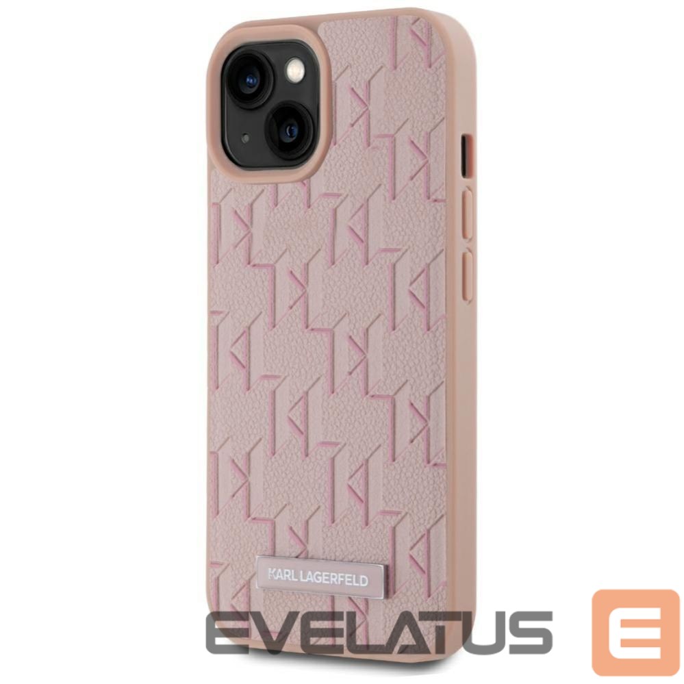 Kitos prekės Karl Lagerfeld Karl Lagerfeld Leather Monogram Metal Logo MagSafe iPhone 15 Case - Pink