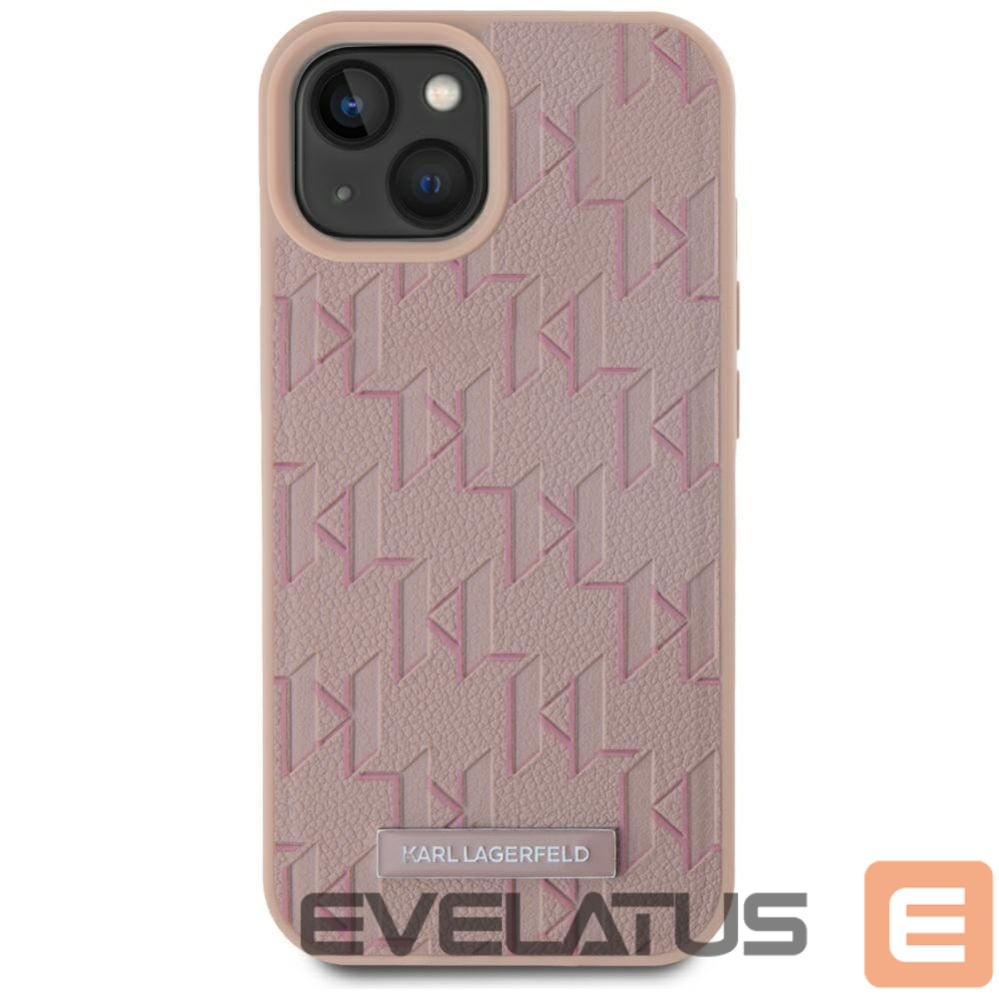 Kitos prekės Karl Lagerfeld Karl Lagerfeld Leather Monogram Metal Logo MagSafe iPhone 15 Case - Pink