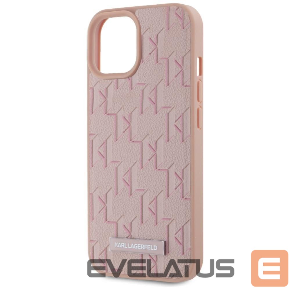 Kitos prekės Karl Lagerfeld Karl Lagerfeld Leather Monogram Metal Logo MagSafe iPhone 15 Case - Pink